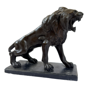 Bronze “Lion of Paris” Sculpture – After Antoine-Louis Barye, French Animalière, 12” H
