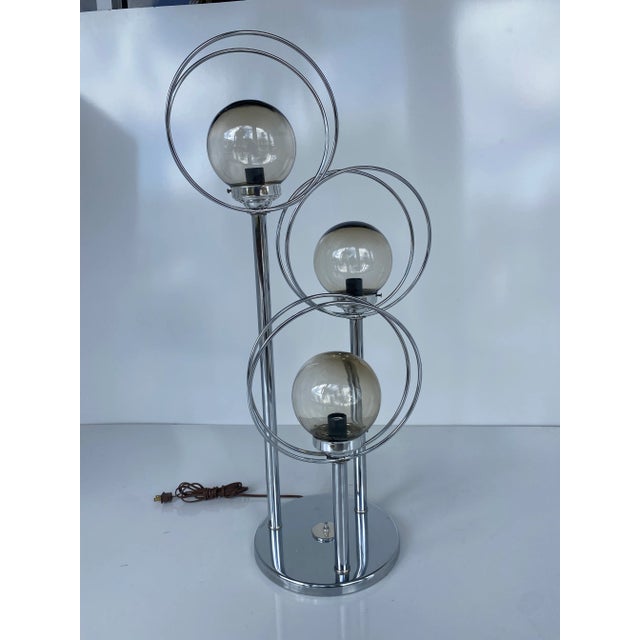 Vintage Midcentury Space Age Chrome Orbs and Rings ThreeTiered Table