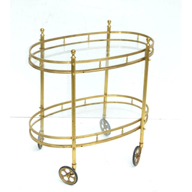 Maison Bagués 2 Tier Oval Brass & Glass Bar Cart Mid-Century Modern France 1950 For Sale - Image 12 of 13