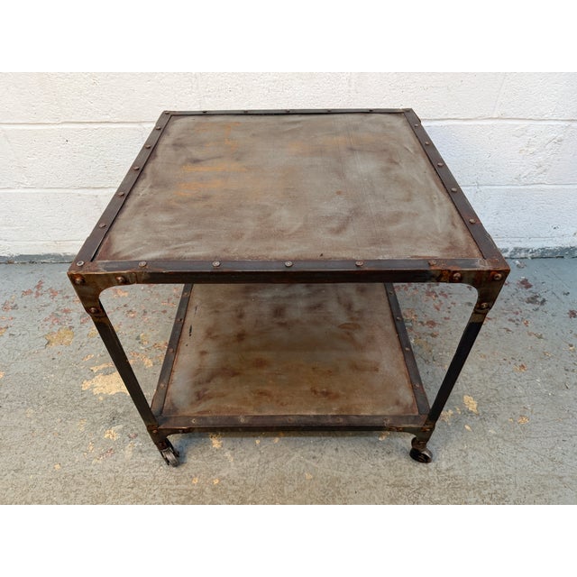 Metal Late 20th Century Rustic Industrial Two-Tier Metal Accent Table For Sale - Image 7 of 15