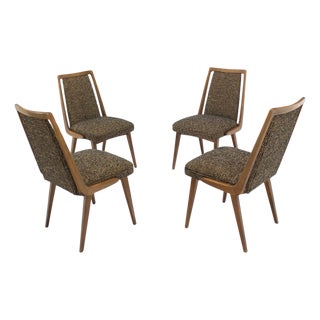 Set of Four Mid-Century Modern Blond Wood Side Dining Chairs New Upholstery MINT For Sale