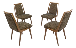 Set of Four Mid-Century Modern Blond Wood Side Dining Chairs New Upholstery MINT