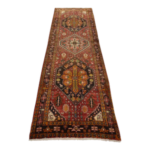 Sarab Runner 3’9” X 11′ Red Wool Semi-Antique Tribal Hand-Knotted Oriental Rug