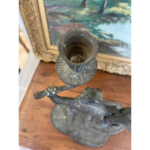 Whimsical Vintage Dancing Frog Candelabra With Dual Candle Holders, Likely Mid-20th Century Folk Art. For Sale - Image 9 of 9