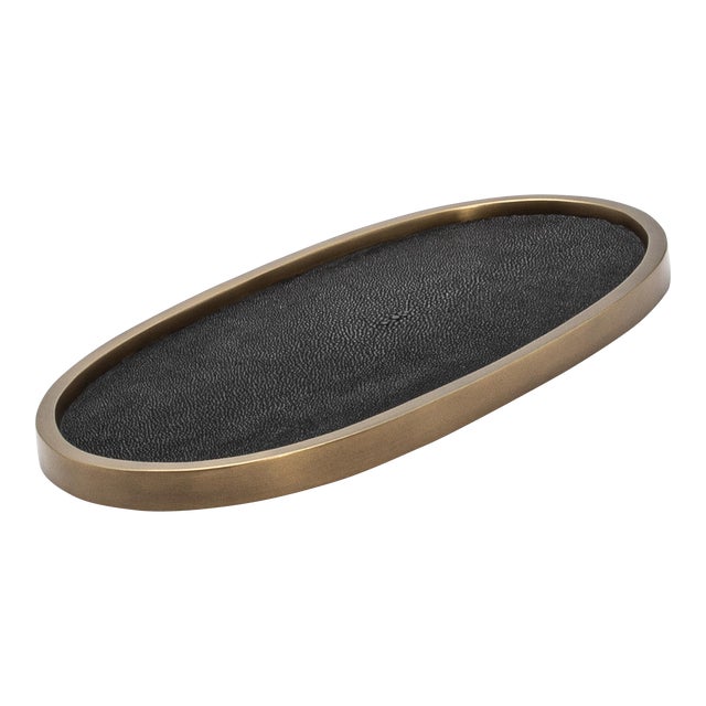 Oval Tray in Black Shagreen With Bronze Patina Brass by Kifu Paris For Sale