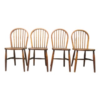 Vintage Windsor Dining Chairs in Beech and Elm, 1920, Set of 4 For Sale