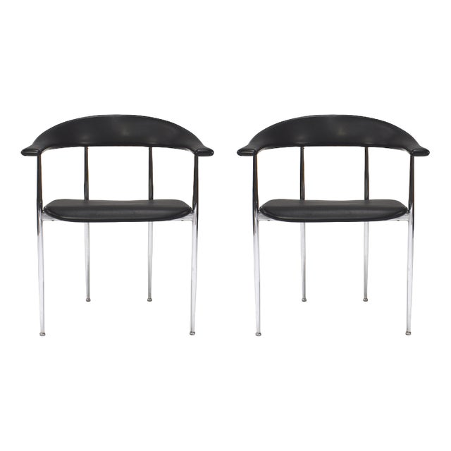 Set of Vintage Black Chrome P40 Armchairs by Giancarlo Vegni for Fasem, 1980s For Sale