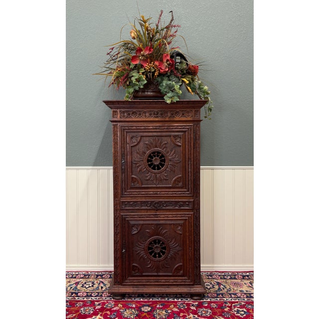 Antique French Breton Armoire Wardrobe Linen Cabinet Double Doors Drawer C. 1900 For Sale - Image 16 of 18