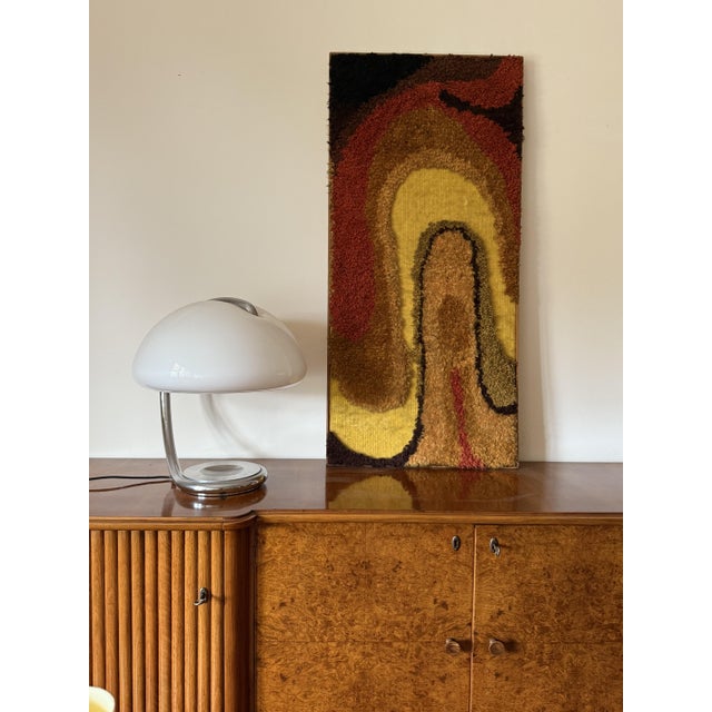 Space age wall tapestry Italy 1970s wood, fabric H 120 cm - 55 × 2 cm Conditions: very good, consistent with age and use.