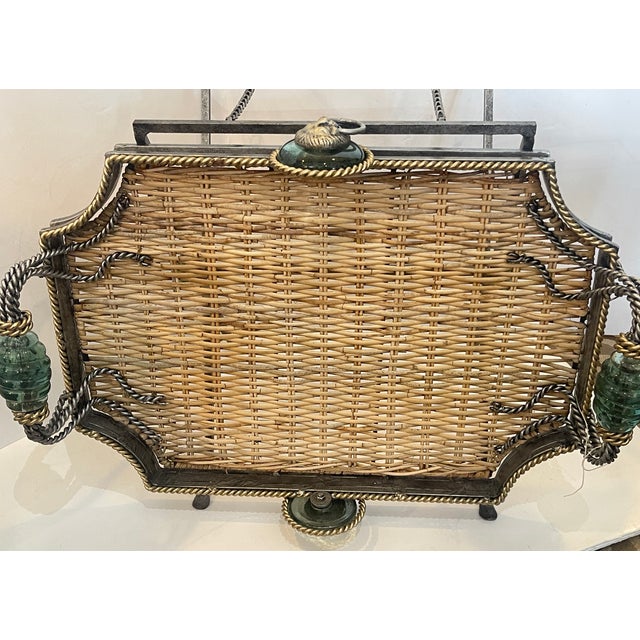 Vintage Wicker Tray Table on Stand Attributed to Maitland Smith For Sale - Image 11 of 13