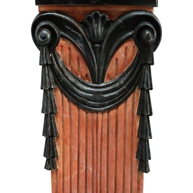 Neoclassical Pair Neoclassical Figural & Foliate Terra Cotta Garden Urns & Pedestals For Sale - Image 3 of 12