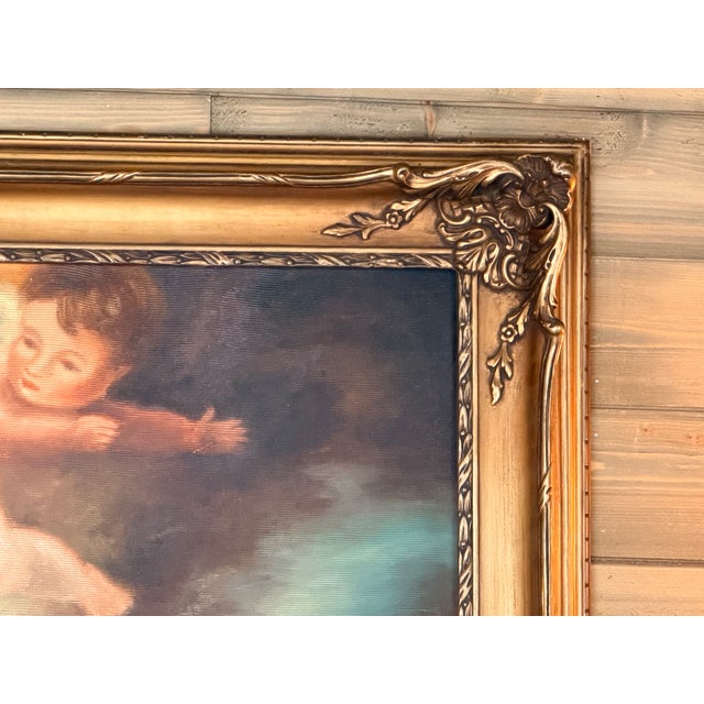 Large Vintage European Religious Oil Painting – Saint John the Baptist, Lamb & Cherubs in Ornate Gilt Frame For Sale - Image 14 of 17