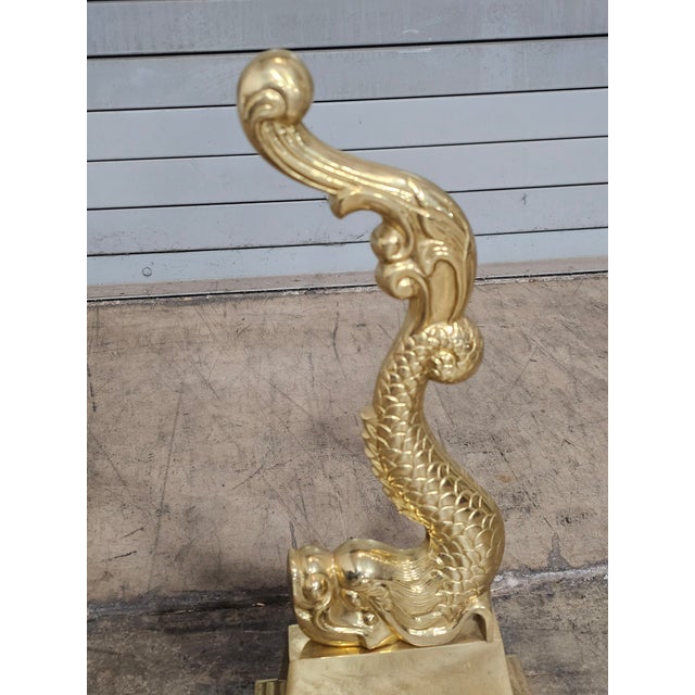 Late 20th Century Virginia Metalcrafters Pair of Brass Dolphin Andirons For Sale - Image 9 of 13