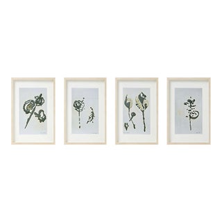 Set of 4 - Contemporary Dark Green Botanical Organic Modern 'Fern Studies' Original Oil Paintings For Sale