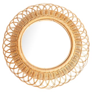 Mid-Century Modern Mirror Bamboo Rattan Handcrafted, 1960s For Sale