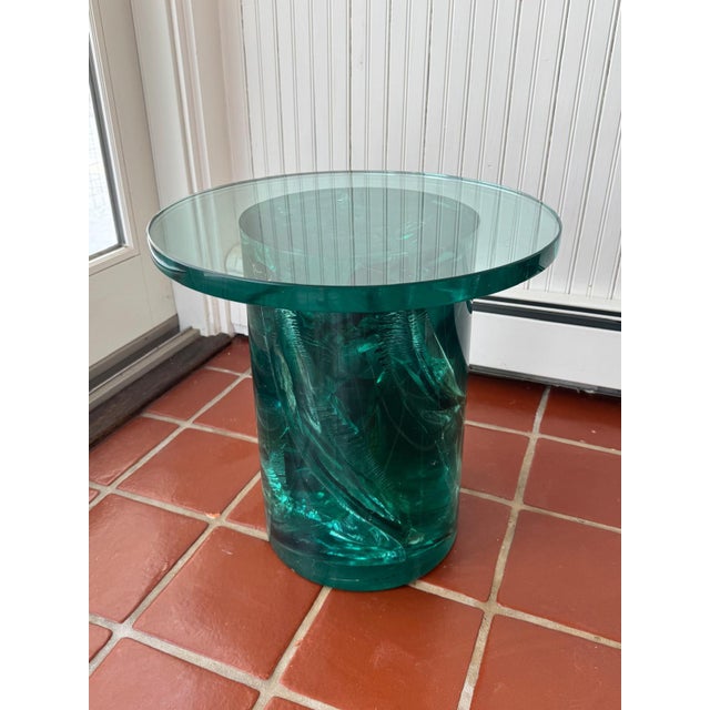 Translucent Cast Resin Accent Table With Replacement Glass Top Base - 17.25" tall and 11" wide. Top - Solid glass 18"...
