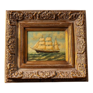 Early 20th Century Ship at Sea - Going Left | Framed Oil Painting, Signed For Sale