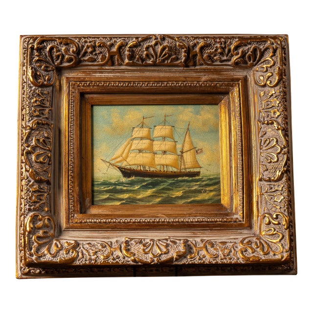 Early 20th Century Ship at Sea - Going Left | Framed Oil Painting, Signed For Sale