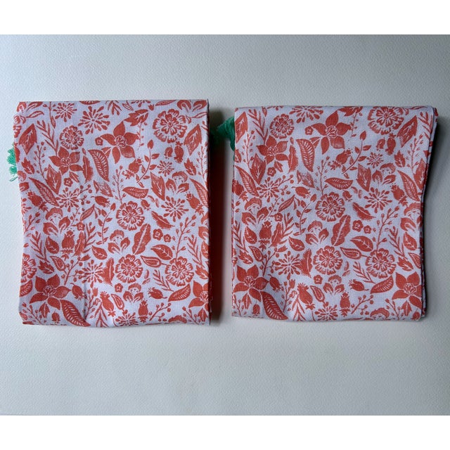 Textile Pair Unused White Cotton, Coral Floral, Teal Tasseled Hand Towels For Sale - Image 7 of 17
