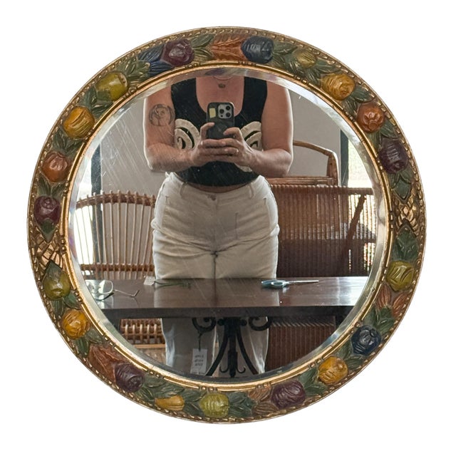 Round Barbola Bevel Mirror With Relief of Fruit From England (Diameter 22 1/4) For Sale In Austin - Image 6 of 9