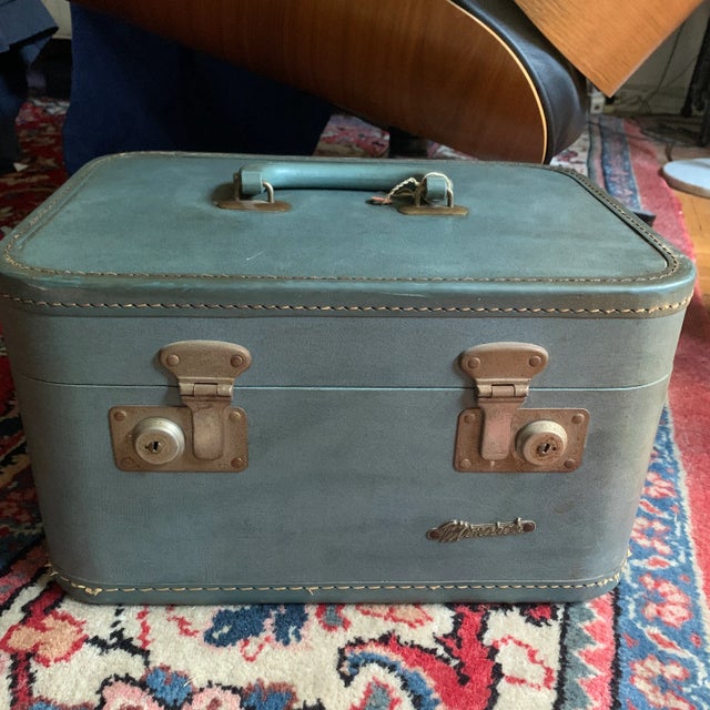 【1950s USA vintage】MONARCH トレインケース アメリカ Vintage Blue Train Case 1950's Monarch Cosmetic Travel Case