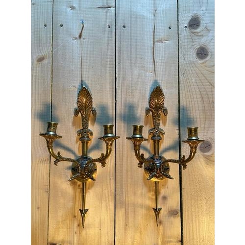 Metal Empire Style Bronze Sconces, Set of 2 For Sale - Image 7 of 7