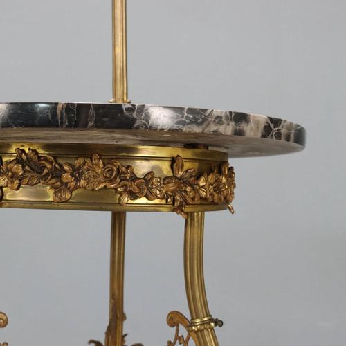 Antique Floor Lamp with Coffee Table in Bronze and Marble, Italy, 20th Century For Sale - Image 9 of 13
