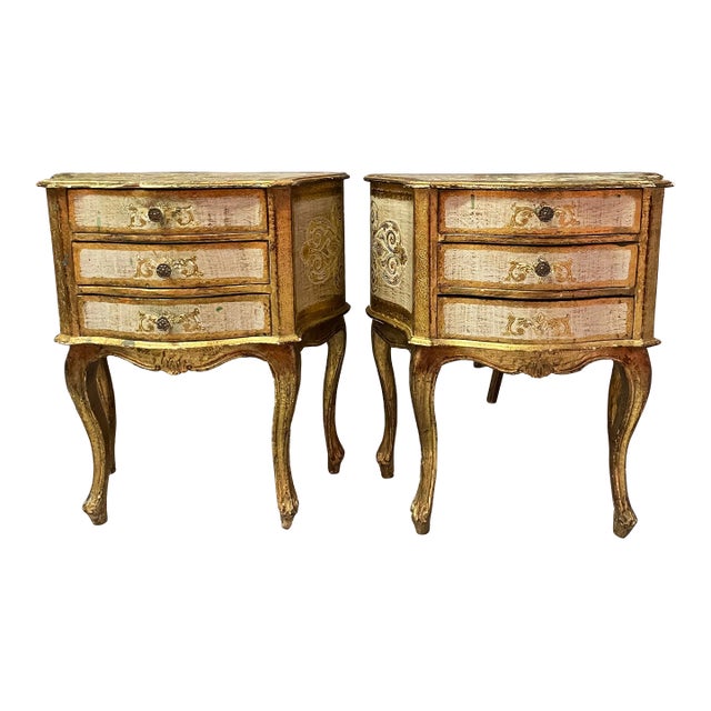 Italian Florentine Nightstands Pair For Sale
