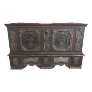 European Large Antique Painted Dowry ,Trunk ,From 1794, Made From Two Pieces , Open Top For Sale