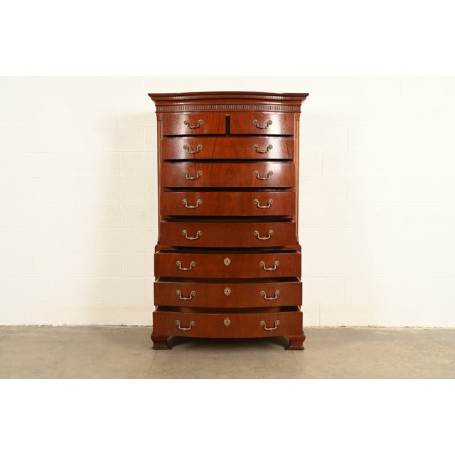 1980s Baker Furniture Georgian Carved Mahogany Nine-Drawer Highboy Dresser, Circa 1980s For Sale - Image 5 of 14
