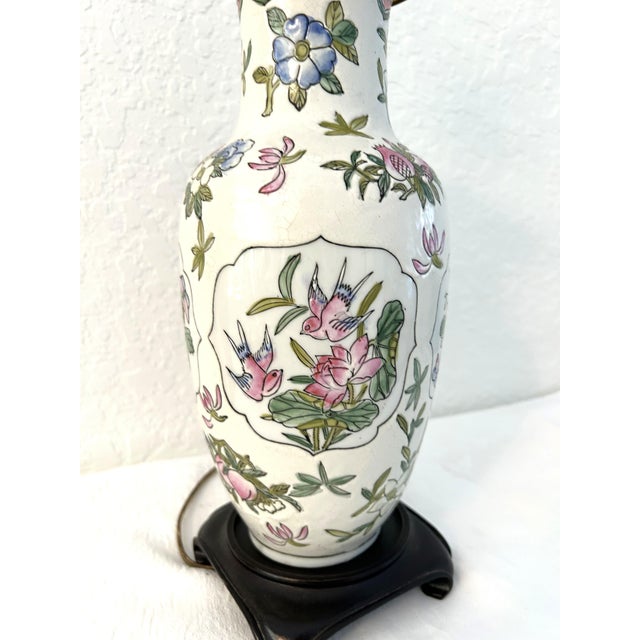 1970s Vintage Asian Botanical Ceramic Lamp For Sale - Image 5 of 10