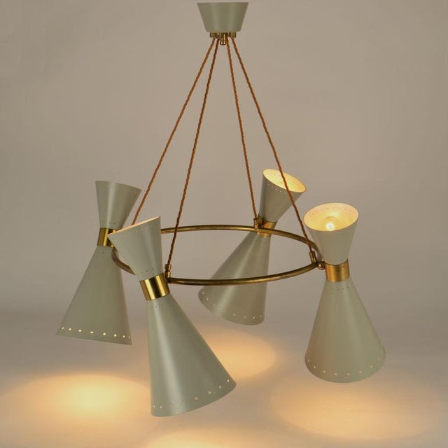 Large Hourglass Chandelier with Grey Metal Diabolo Shades on Brass Frame, 1950s For Sale - Image 9 of 18