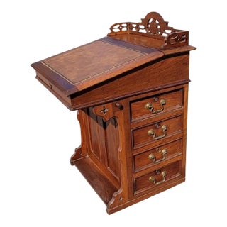 5-Drawer Mahogany Davenport Desk With Tooled Leather Top and Gallery For Sale