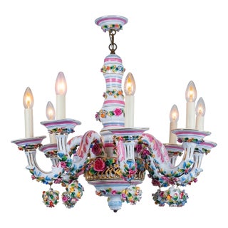 Italian Polychrome Porcelain Chandelier in the style of Capodimonte, 1950 For Sale