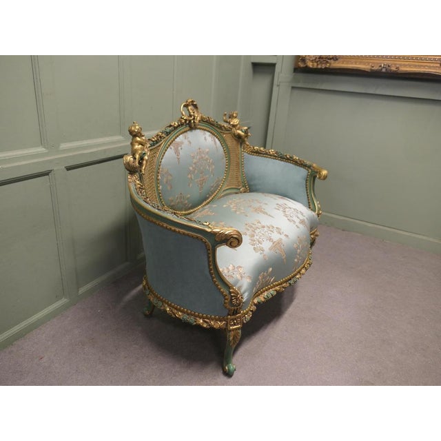 Rococo French Green and Gold Boudoir Sofa in Silk For Sale - Image 3 of 8