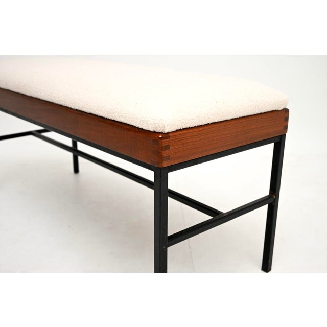 Metal Vintage Wooden Steel Bench in Boucle, 1950 For Sale - Image 7 of 8