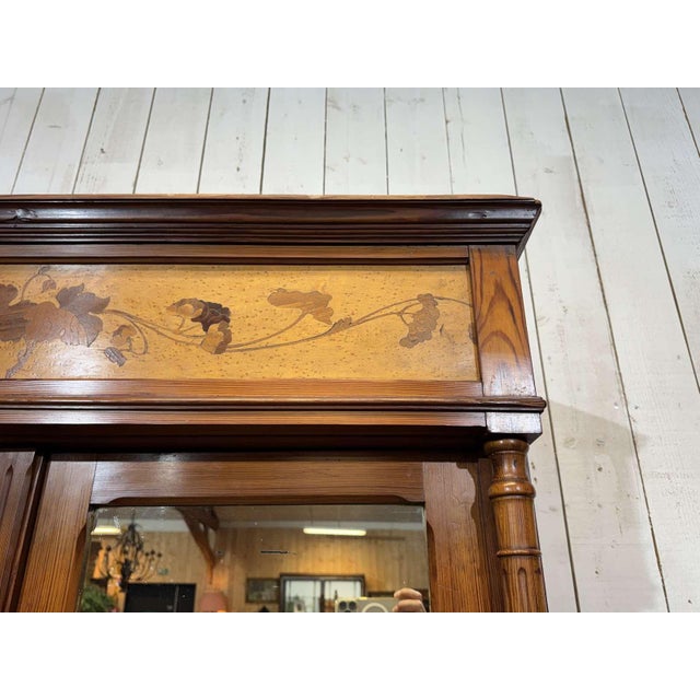 20th Century Art Nouveau Wardrobe in Pitch Pine and Speckled Maple Burl For Sale - Image 17 of 18