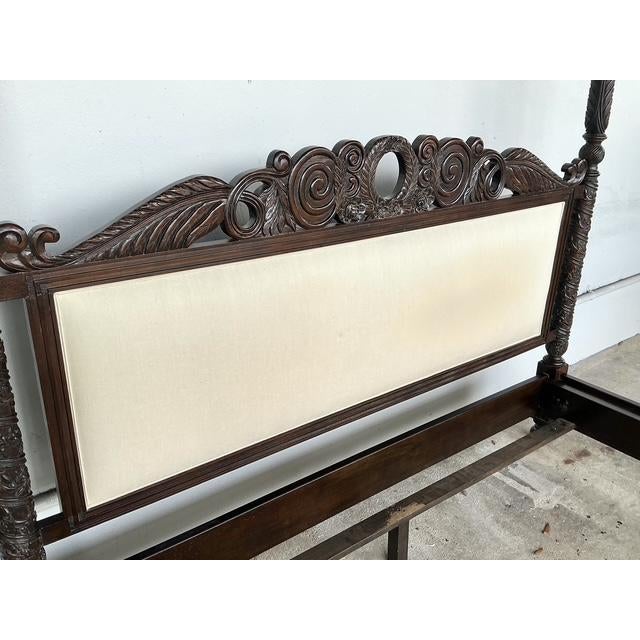 Vintage British Colonial Carved King Poster Bed For Sale - Image 4 of 12