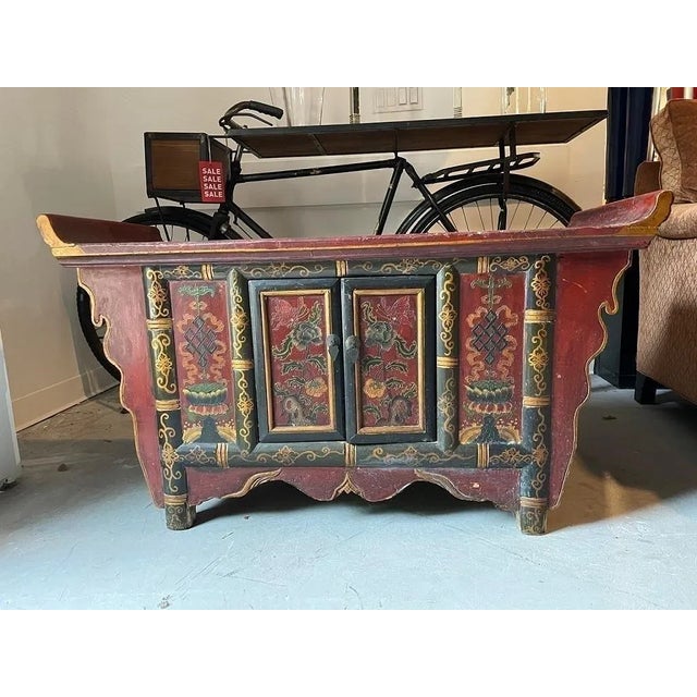 Asian Antique Asian Hand Carving Tibetan Buffet Sideboard Table For Sale - Image 3 of 4