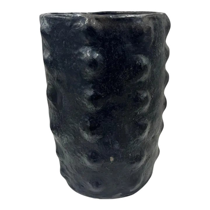 Sejnane Cylindrical Clay Bumpy Vessel - Dark Large | Chairish