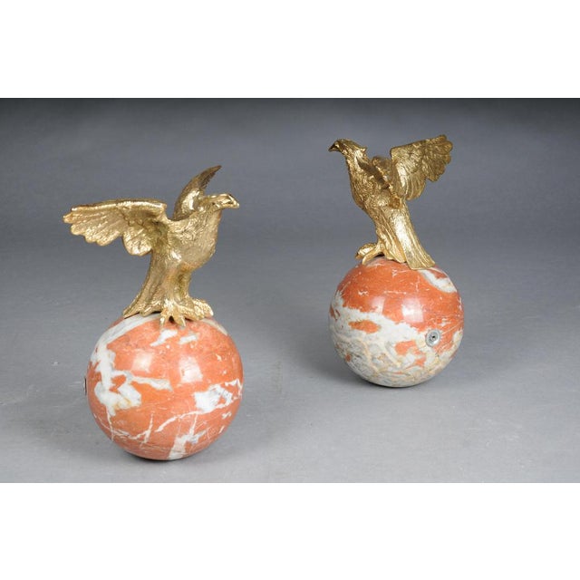Large Imperial Brass Eagle Figures on Marble Spheres, Set of 2 For Sale - Image 4 of 17