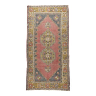 Vintage Anatolian Rug With Tribal Floral Motifs - Bold Geometric Turkish Rug in Earthy Tones -3' 11'' X 7' 7'' For Sale