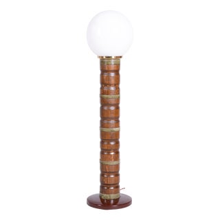 Art Deco Floor Lamp in Walnut, Brass and Milk Opaline Glass, Czech, 1930s For Sale