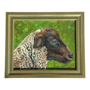 Sheep Black Face Portrait Traditional English Impressionism Antique White Black Green Original Oil Painting by Cleo Plowden