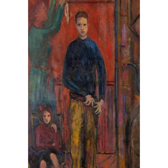 Oil on plywood realized by Martin Bradley in 1974. Hand signed and dated in top right corner; hand signed and titled on...