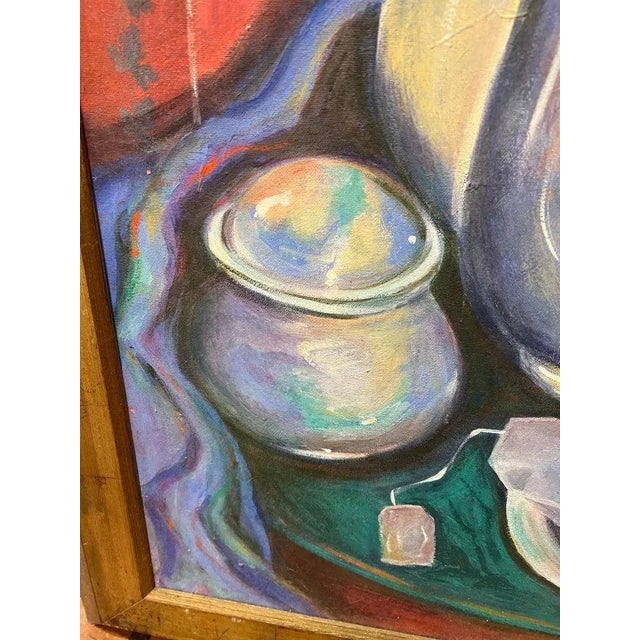 1990s Large Signed Teapot Still Life Painting by Linda Smith For Sale In New York - Image 6 of 13