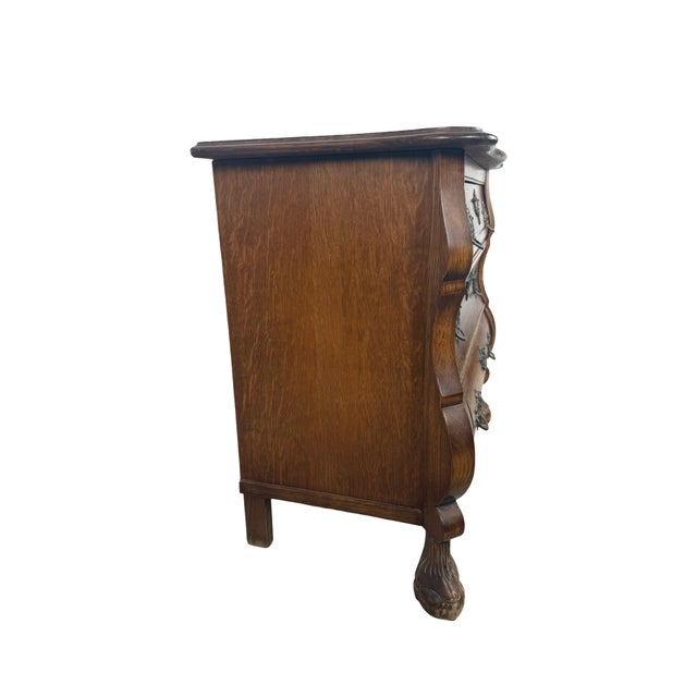 Brown Vintage Dutch Baroque Revival Oak Bombé Three-Drawer Chest With Paw Feet For Sale - Image 8 of 18