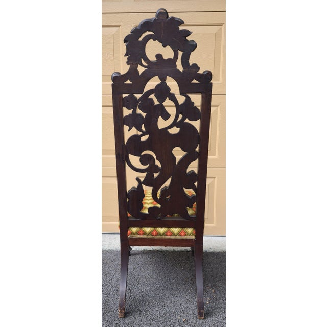 Pair of High Back 49" Side Chairs in Black Walnut Heavily Carved Black Forest Rococo Renaissance Revival For Sale In New York - Image 6 of 17