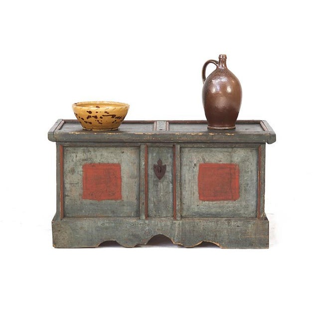 Antique Rustic Farmhouse Folk Art Painted Bridal Chest For Sale - Image 5 of 9