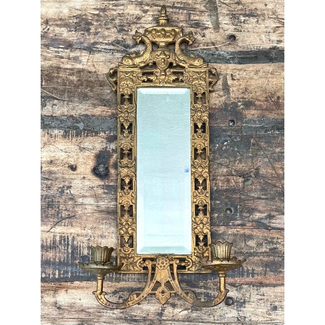 Bronze Vintage Girandole Gilt Bronze Candlestick Mirror For Sale - Image 8 of 12